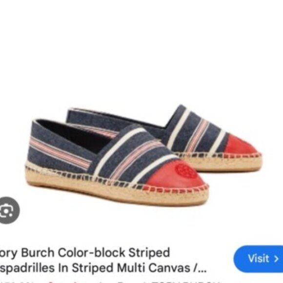NIB Tory   Burch   Color Block Flat Espadrille Striped Multi Canvas/Ruby - Picture 4 of 4